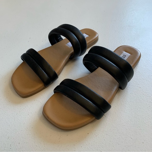 Steve Madden Black Leather Wizen Slide Sandals Size 9 NEW WITHOUT BOX - Picture 1 of 16